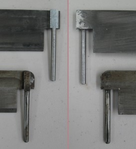 Rear and front views of the repaired fence (above) and a used factory original (below).